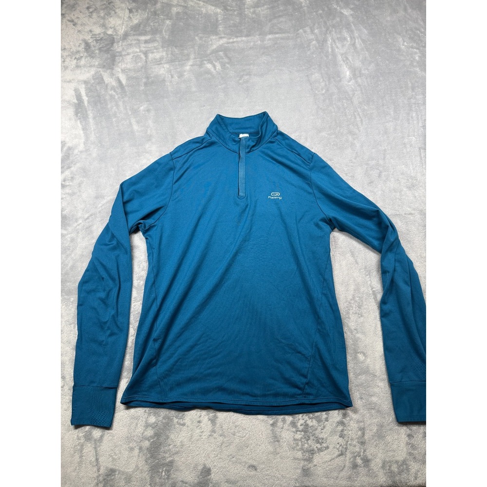 Kalenji Decathlon Running Shirt Mens Large Blue Long Sleeve 1/4 Zip Pullover